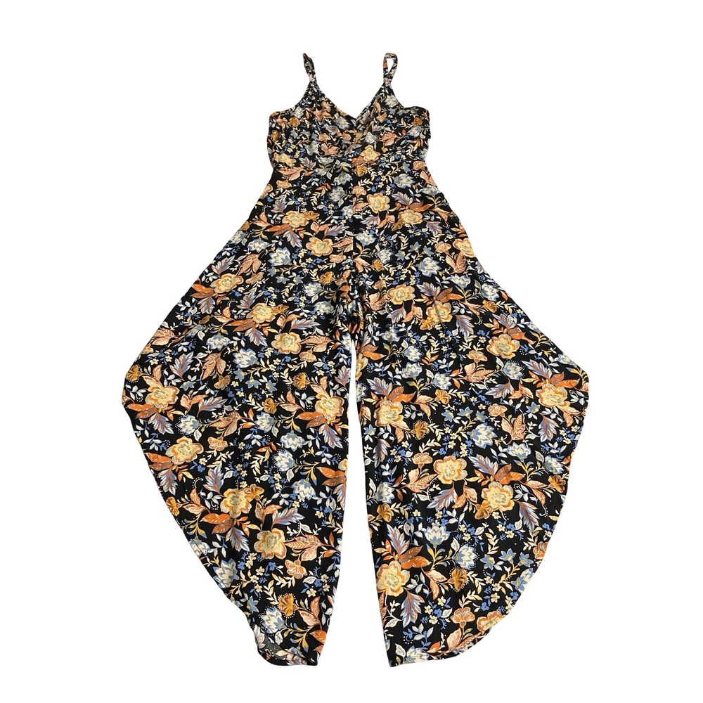 MSK Jumpsuit Womens M Black Floral Wide Leg Boho Cottagecore Flowy Sleeveless - Picture 7 of 16